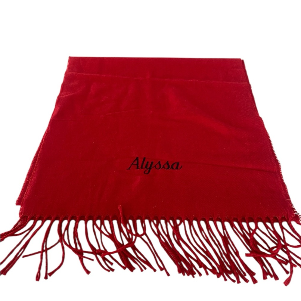 New with tags-lands end red scarf, Alyssa embroidered on it